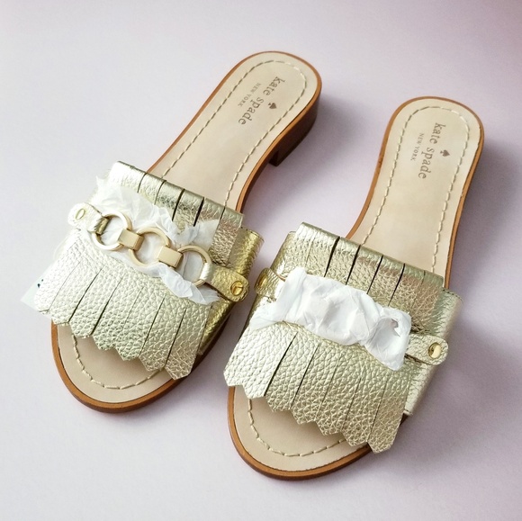 kate spade Shoes - New Kate Spade Brie Gold Chain Slip On Sandals 7.5